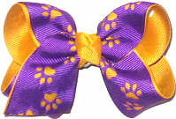 Toddler Purple with Die Cut Tiger Paws over Yellow Gold Double Layer Overlay Bow